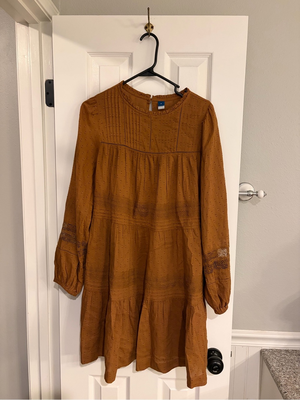 Old Navy Rust Orange Clip Dot Pintuck Lace Trim Mini Swing Dress M